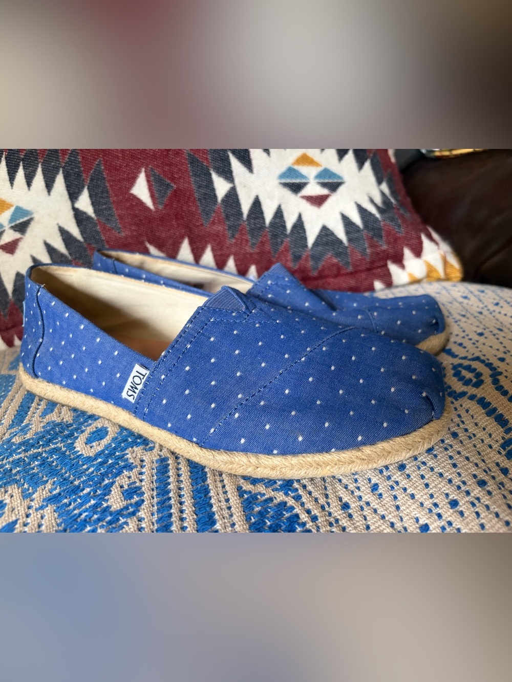 TOMS Women's Classic Alpargata Imperial Blue Dot Chambray Rope Sole Slip On Shoe
